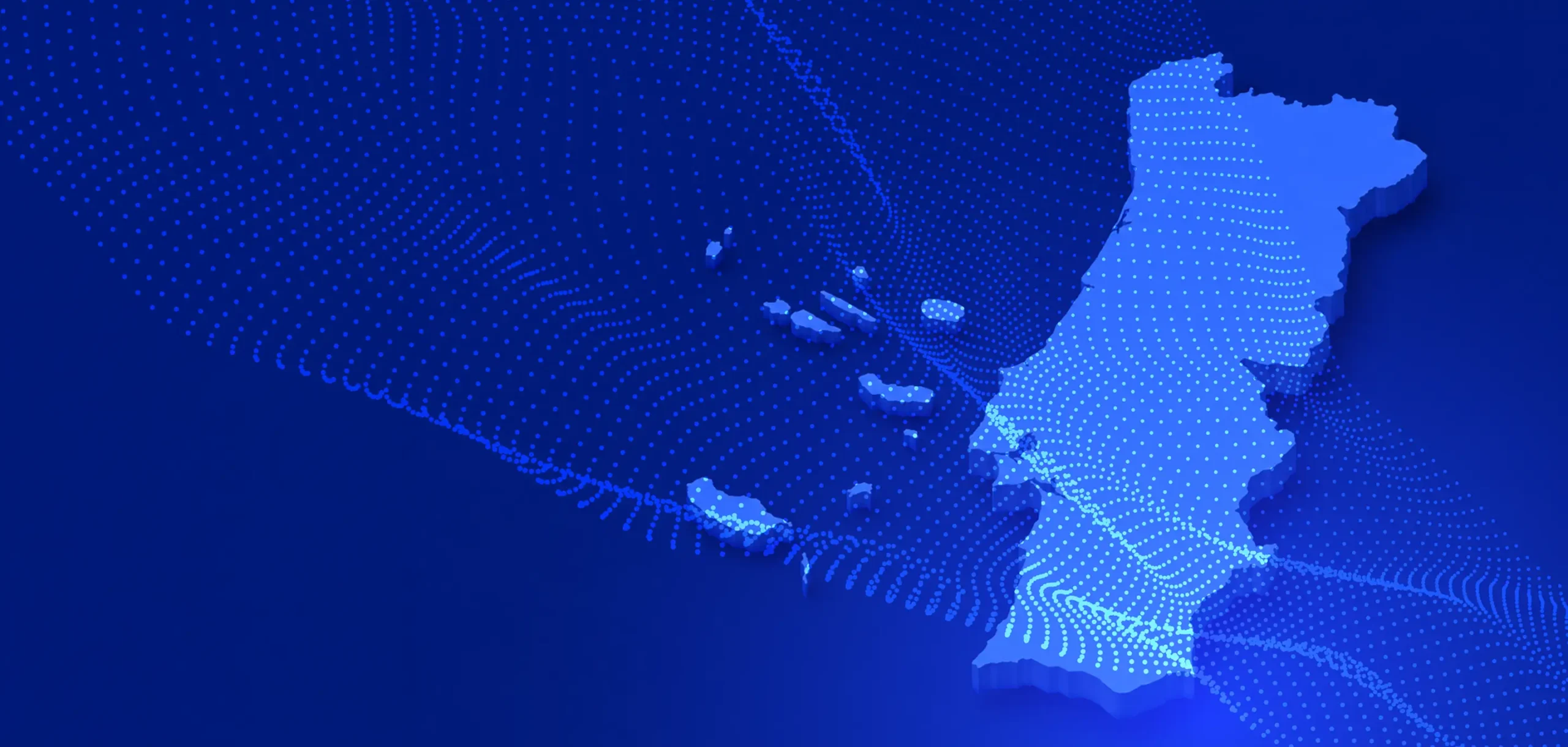 Mapa digital do território Português em tons de azul.